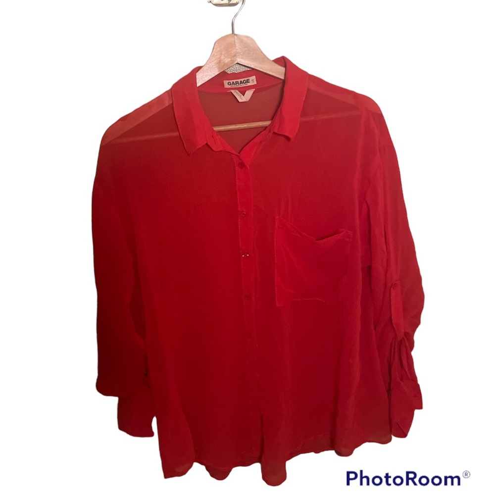 Red chiffon long sleeve shirt